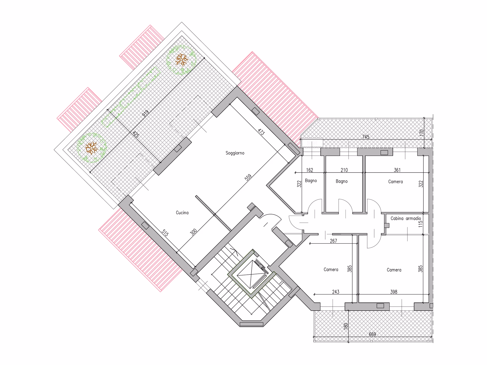 Pianta quotata dell'attico interno 17, in scala 1:100, con le misure delle stanze: 5 locali e 154 m² di superficie commerciale.